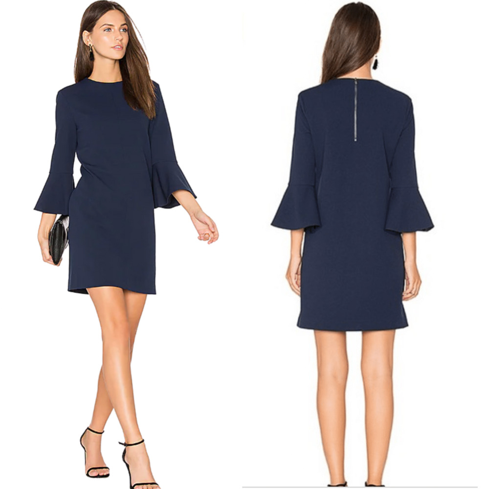 Revolve Tibi Bell Navy Blue Bell Sleeve Dress Size 12